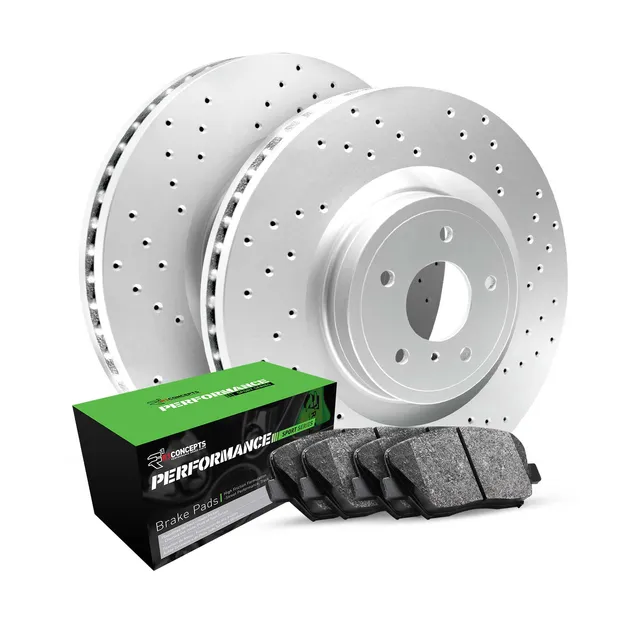 R1 Concepts WMSN1-74001 Brake Rotors - Carbon Coated - Drilled W/ Perf Sport Pads